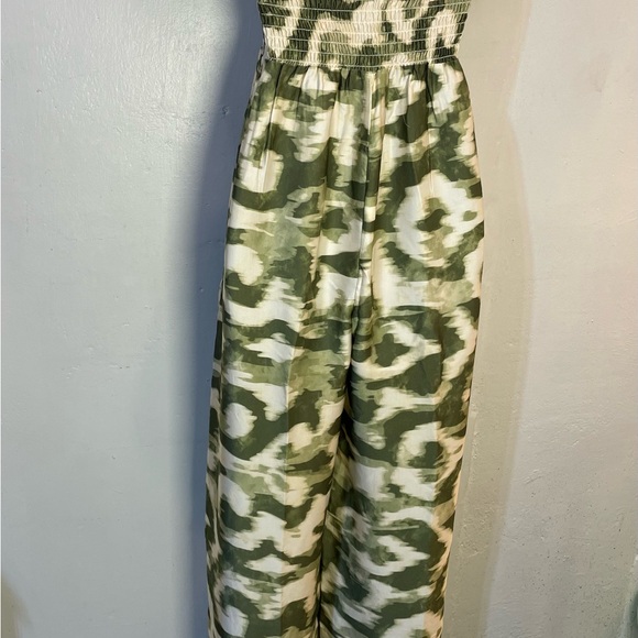#0194-Made in Italy Green and Cream Strapless Jumpsuit - Picture 4 of 6